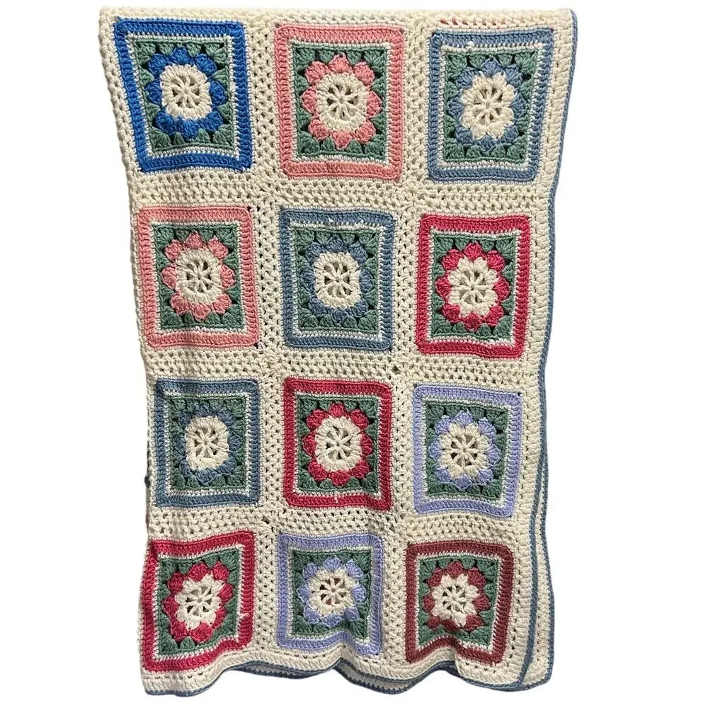 Handmade Crochet Knit Afghan Multicolor Throw‎ 49x72